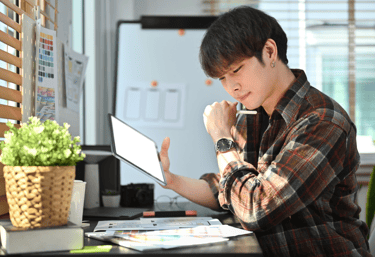 an man studying
