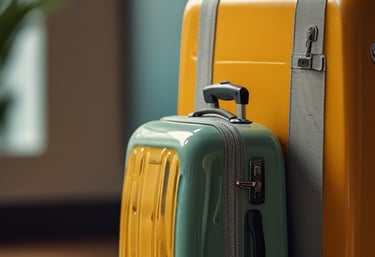 two suitcases sitting on a wooden floor