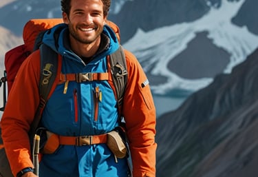a man with a backpack on a mountain