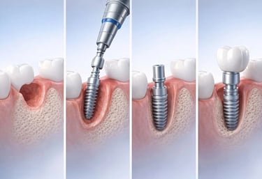 Illustration showing dental implant placement into the jawbone