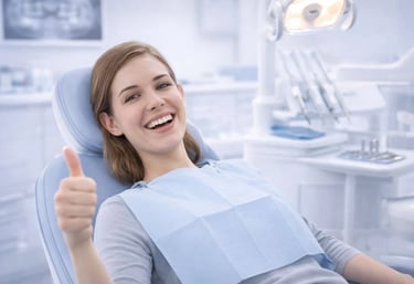 Patient showing thumbs up after comfortable recovery from wisdom tooth extraction