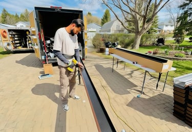 LeafFilter gutter guards installation on residential home  gutters from leaves, debris,  water overflow in Calgary Alberta.