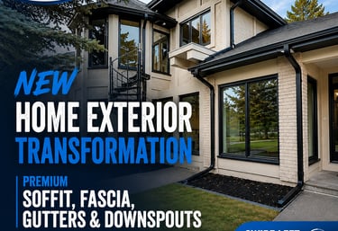 New home exterior transformation Calgary with soffit fascia gutters downspouts by EverDrains"
