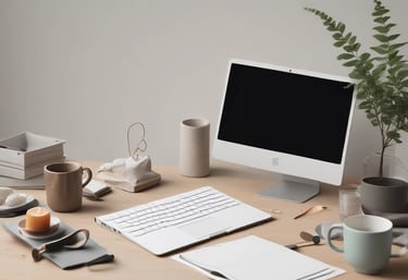 A computer screen displaying web design content and code side by side. The left side features text describing a product designer's work and experience, while the right side shows colorful, highlighted code lines on a dark background.