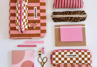 FUNKY PINK TENNIS STRIPES MAKE UP BAG