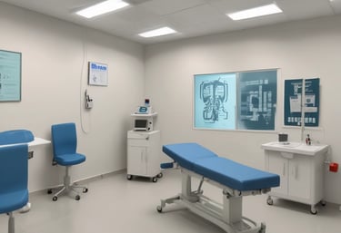 A serene clinic environment with professionals consulting clients about health and beauty treatments.