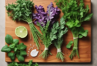 a bunch of fresh herbs on a cutting board