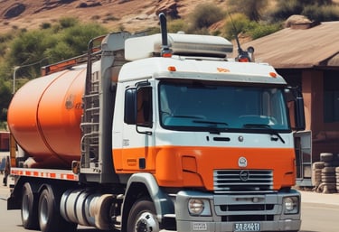 GAS TRUCK FUEL of modern transport vehicles parked in a well-organized yard.