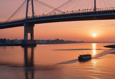 A serene river view showcasing luxurious yachts on the water.