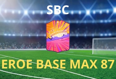 CAMPO DA CALCIO CON CARTA HERO FC 25 E SCRITTA HERO SBC MAX 87