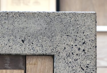 Grind and poliched concrete countertop corner