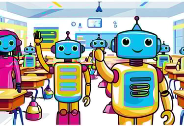 Robots en clase aprendiendo las lecciones de cada día