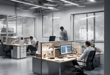 A classroom setting featuring a wooden table with a mechanical setup involving gears and rods. A paper titled 'UNIT 1 Energy and Power' is displayed, containing diagrams and text. In the background, blurred figures and classroom materials can be seen.