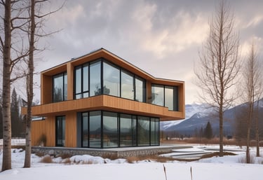 Una casa con una gran ventana y muchas ventanas.