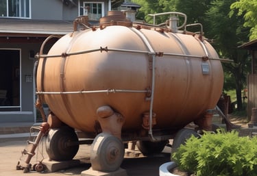 a large tank of water is sitting in front of a house