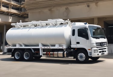 a white truck with a tankless tank on it