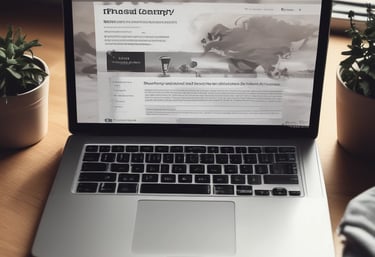 Close-up of hands working on a laptop with business charts and notes on the table.