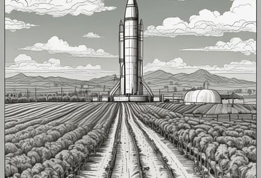 Aerial view of a vast agricultural landscape with green fields and water bodies under a clear sky.