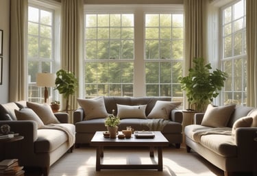 A serene workspace featuring calming colors and comfortable seating for productivity.