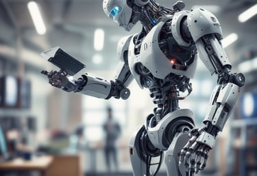 A modern office setting with professionals collaborating on IT solutions.