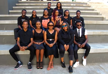 a group of people sitting on steps
