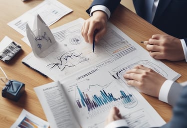 Large blue letters 'AI' stand prominently on a surface covered with a pattern of hexagonal shapes. Dark swirling lines intersect around the letters, creating a sense of motion and complexity. The background has a metallic sheen with a futuristic, digital style.