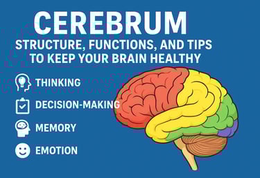 Diagram of the human cerebrum showing its four lobes with icons representing thinking