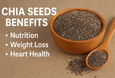 Chia seeds in a wooden bowl with spoon, showing their nutritional benefits for weight loss.