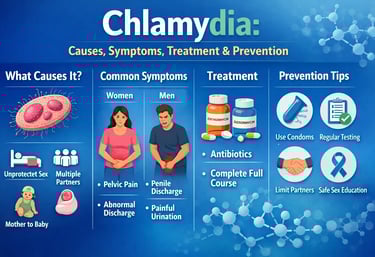 Chlamydia causes symptoms treatment prevention infographic