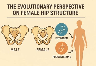 Anatomical comparison of male and female hip structures showing evolutionary differences.