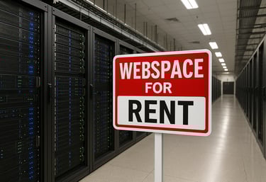 a sign that says webpage for rent