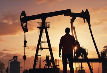 a man and a woman standing in front of a oil pump