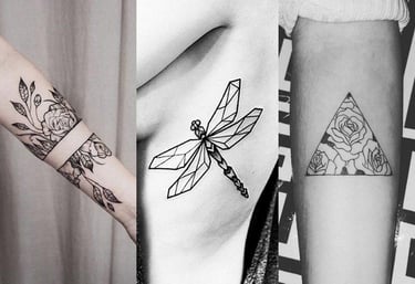 Style tatouage géométrique lignes fines papillon libellule - tatoueur Genève