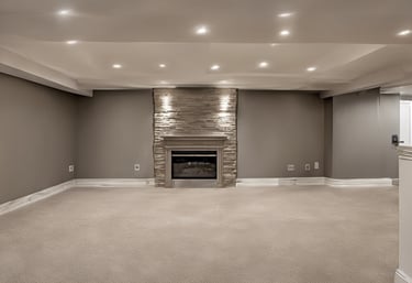 a simple basement remodel with carpeted flooring