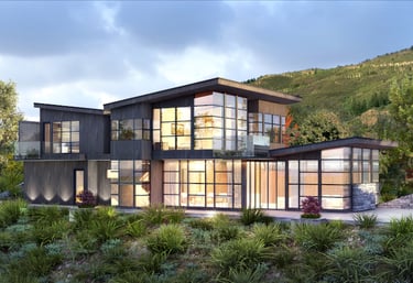 Colorful rendered image of a house in the mountains of Colorado