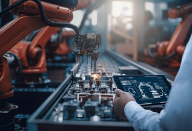 Robotic arm making electronic parts which were sahaped and formed using hydro pneumatic machines by national pneumatic system