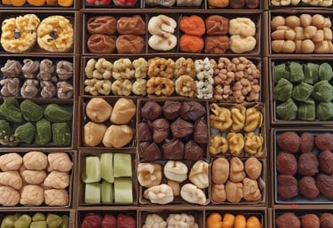 Rows of neatly arranged baklava boxes ready for a wedding celebration.