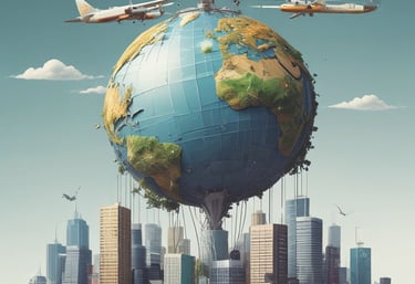 a man riding a skateboard down a street next to tall buildings