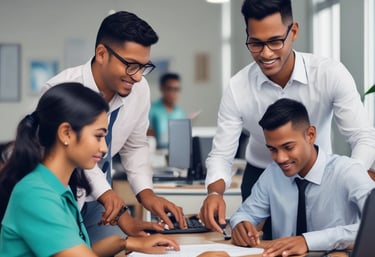 a man riding a skateboard down a street next to tall buildings