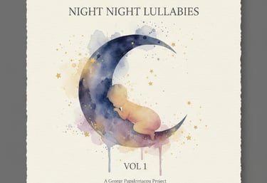 "Watercolor moon artwork for Night Night Lullabies, founded by George Papakyriacou."