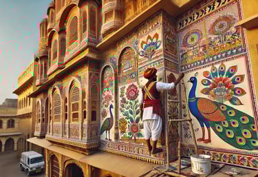 a man is painting a mural on the side of a building