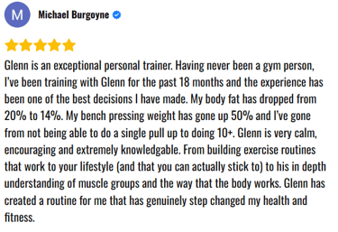 A google review for personal training in London England