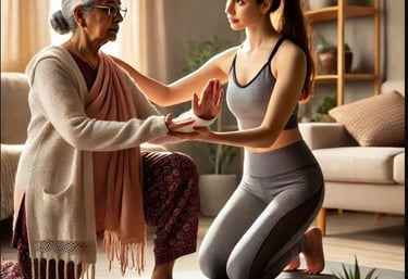 Yoga instructor in Hyderabad conducting a private home yoga class. Hyderbad Fitness