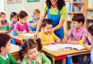 A diverse group of teachers engaging in a training session with notebooks and laptops.