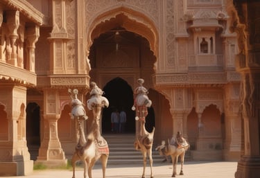 a man riding a skateboard down a street next to tall buildings
