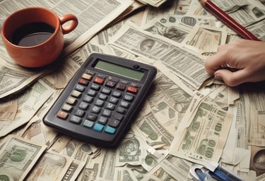 A tall apartment building with a brown and yellow facade stands against a clear blue sky. In front of the building, a large palm tree casts a shadow across the structure. The building has multiple balconies and windows, with a 'for sale' sign displayed on one of the balconies.