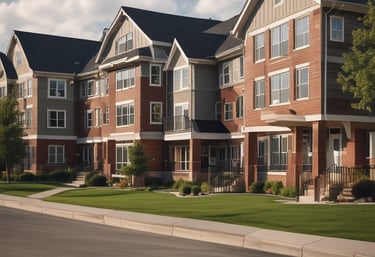 Colorful, densely packed houses line a hilly urban neighborhood, with buildings in various pastel shades of pink, green, and blue. The structures appear closely spaced, and the scene is intersected by numerous power lines crisscrossing the view.