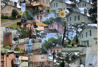 different images showing the transformation of the exterior of a home.