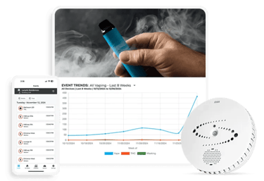 Verkada HALO Smart Sensor system displaying real-time vaping detection alerts and analytics via mobile and desktop dashboard
