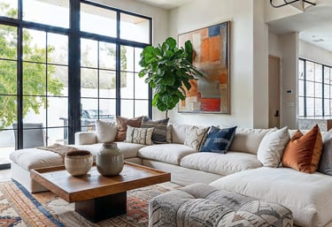 a living room with a couch and a coffee table